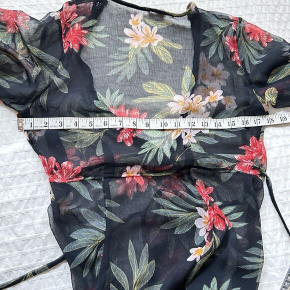 American Eagle Sheer Black Floral Robe Coverup Size M - Picture 11 of 13